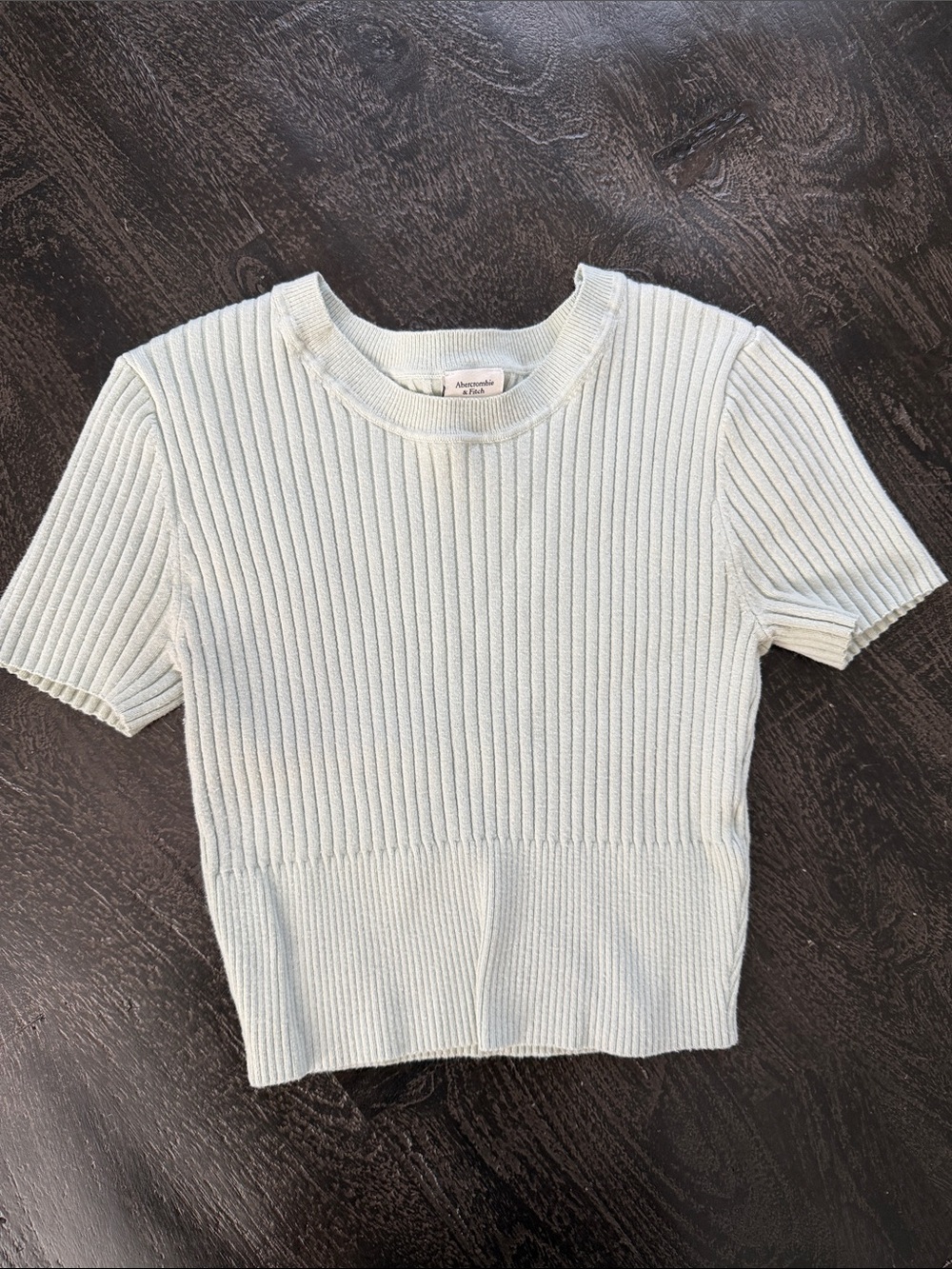 Abercrombie & Fitch Mint Ribbed Short Sleeve Crop Top